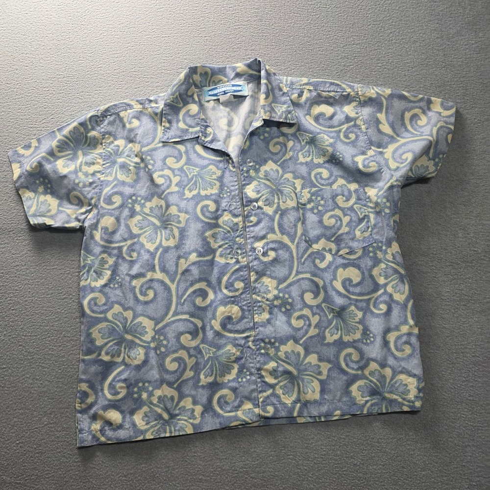Venus Bullhead Girl Trip Hawaiian Shirt Womens L Blue Floral Hibiscus Button Up